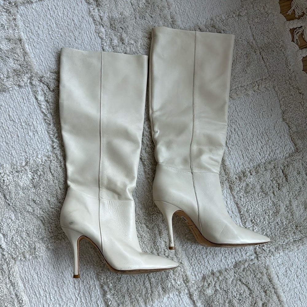 Larroude Kate Boots in Ivory Leather